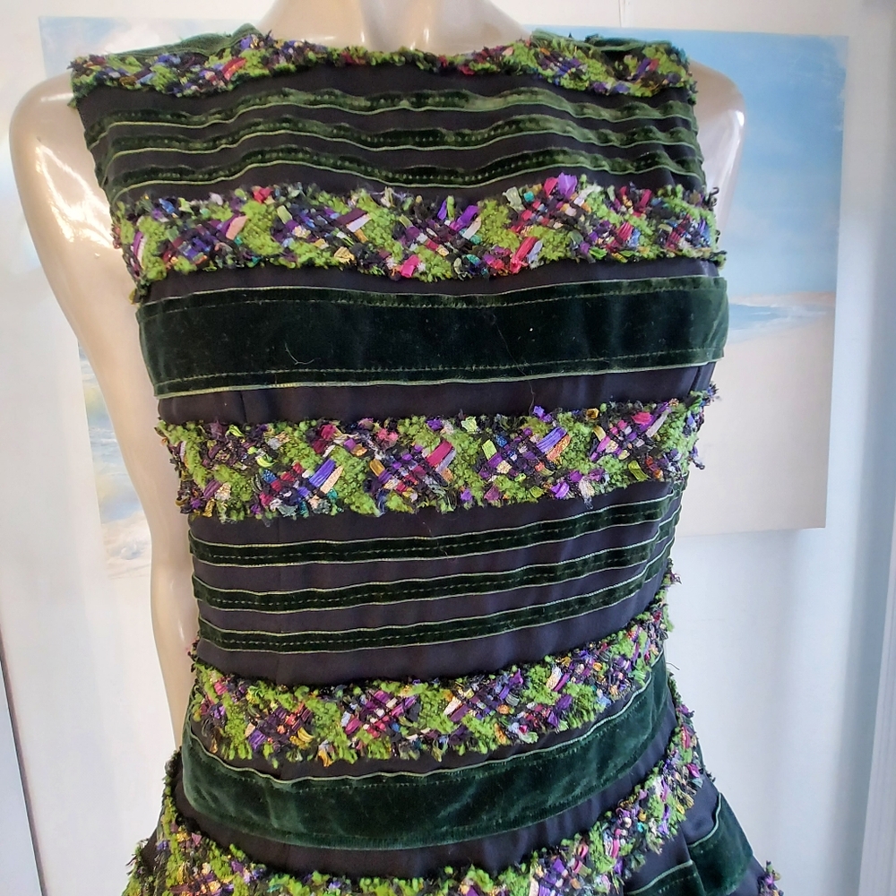 ○$4,000 OSCAR DE LA RENTA BLACK SILK VELVET BEAD EMBROID RUNWAY DRESS US 8 - Picture 5 of 11